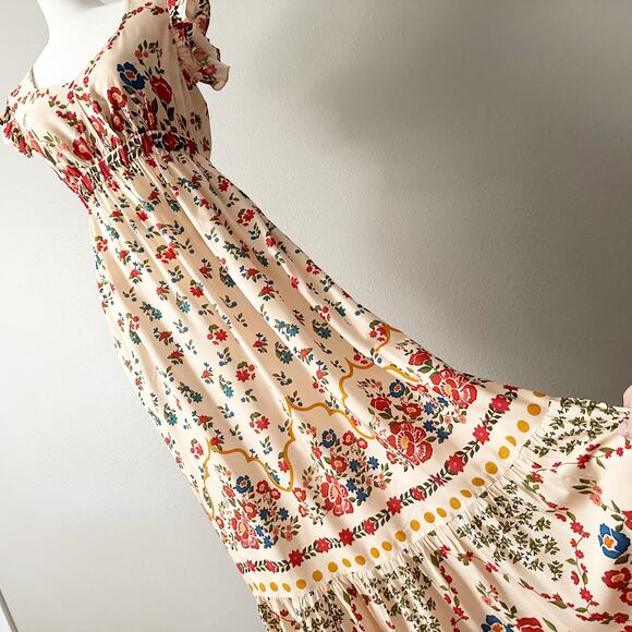 Celina Moon X Anthro Cotton Flutter Sleeve Floral Maxi Dress women’s size small - Picture 5 of 14